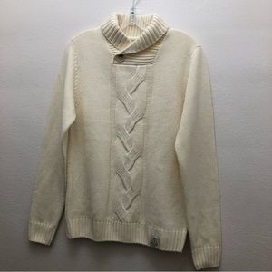 XIOS Long Sleeve Cable Knit Shawl Collar Pullover Sweater Men's Size S Cream